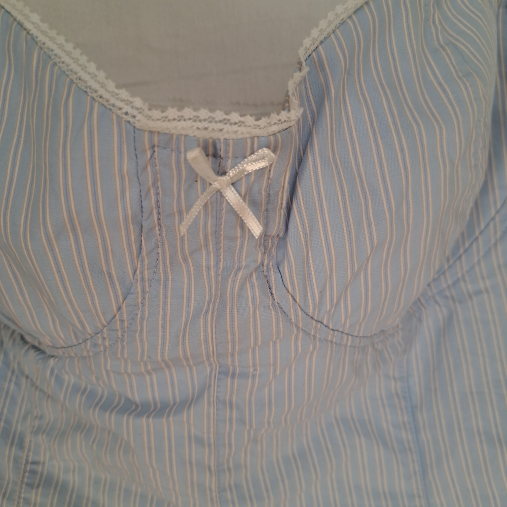 Zara Blue White Pinstripe Corset‎ Peplum Top Lace Trim Sweetheart Camisole XL - Picture 3 of 9